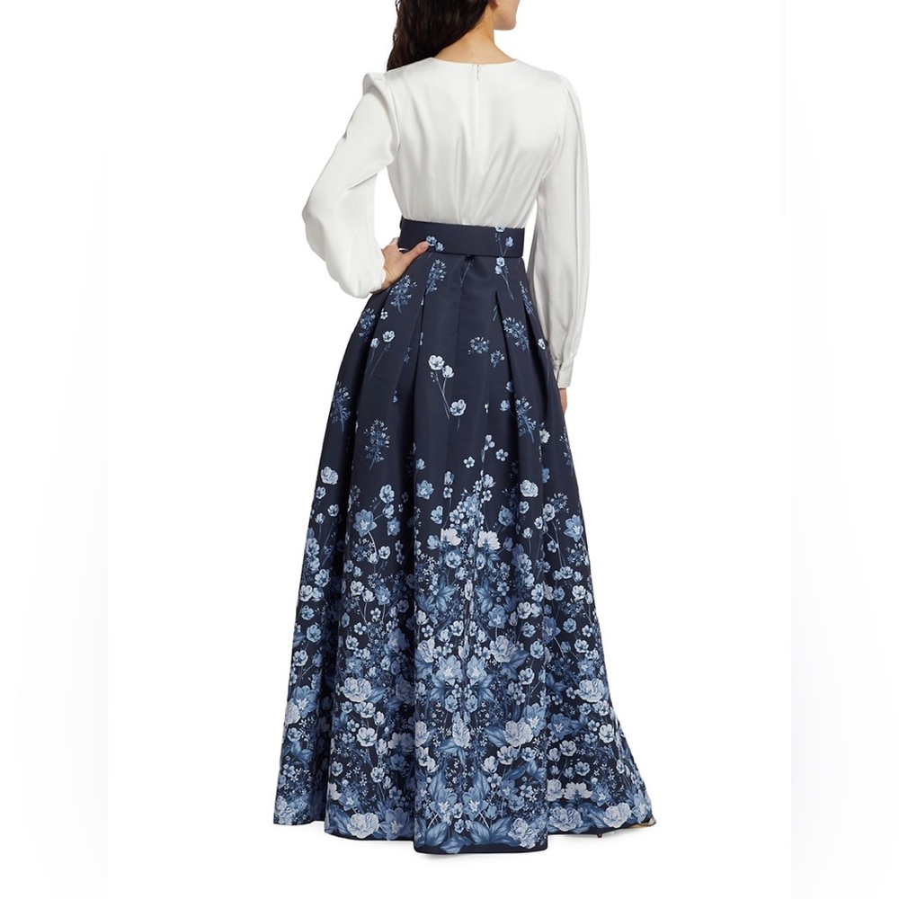 Sachin + Babi Navy and White Floral Long Dress with Belted Waist - Picture 5 of 13